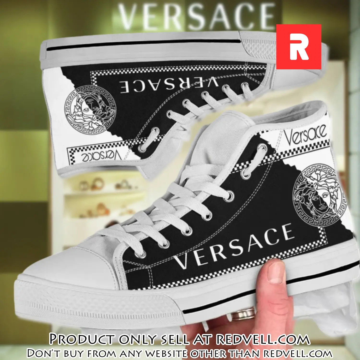 Versace new medusa gold white high top canvas shoes luxury brand gifts for men women rv4142635